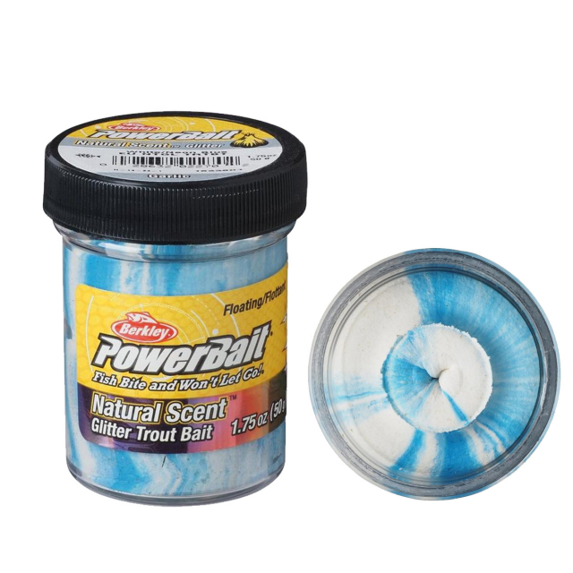 Powerbait Trout Bait Garlic White/Blue Glitter