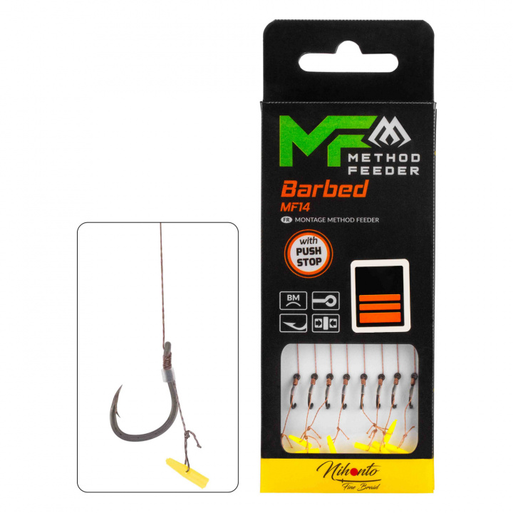 Mikado Method Feeder Rig MF14 with Push Stop Barbed Hooks i gruppen Tillbehör / Krok & småplock / Mete hos Jiggar Sverige AB (HMFB214P-r)